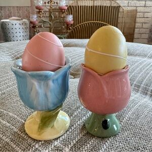 Pair of Mismatched Tulip Egg Cups